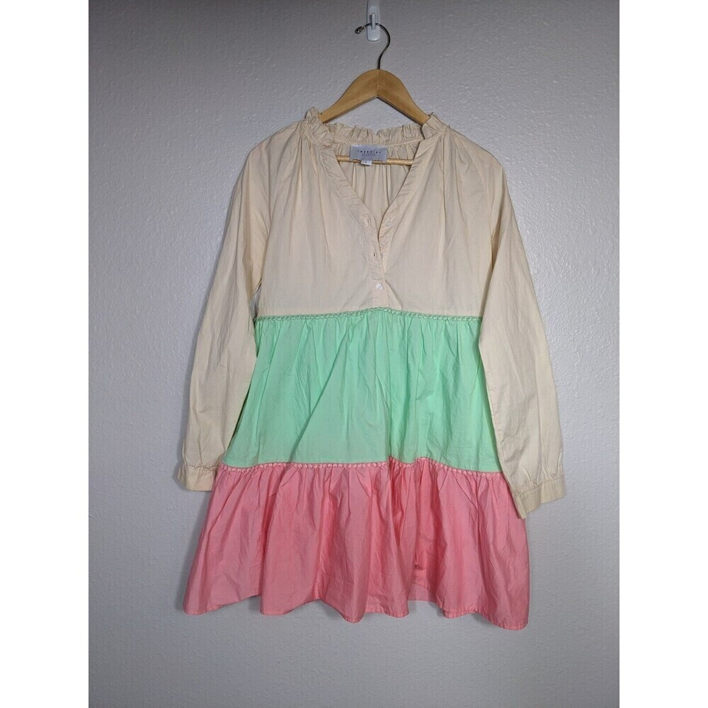 Rochelle Behrens Dress Beige‎ Pink Green Pastel A Line Large